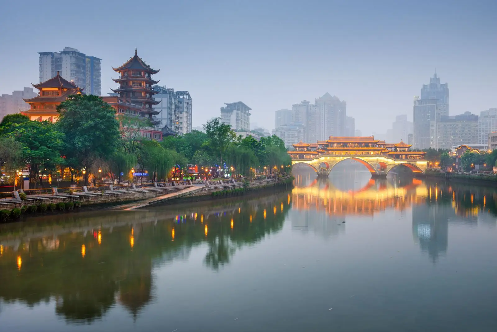 Chengdu cityscape in the evening, China