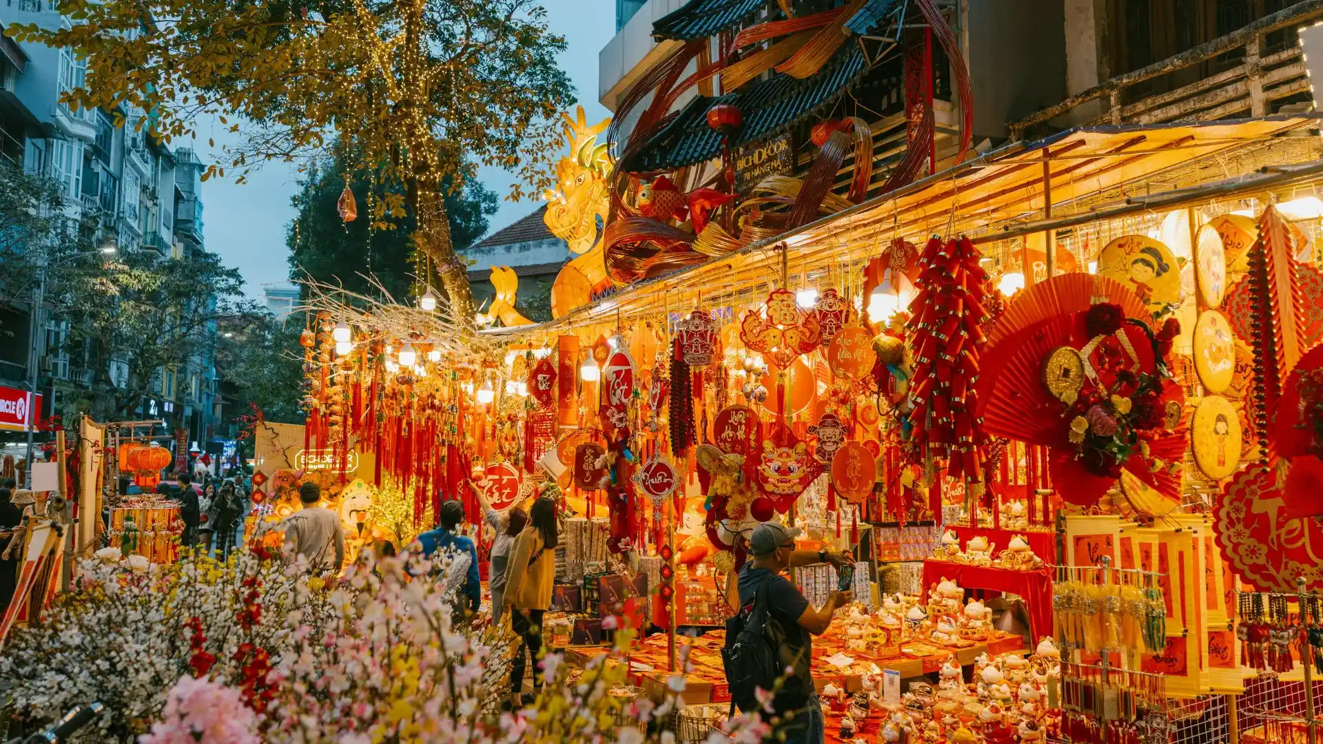Colorful Decorations at a Market in Vietnam