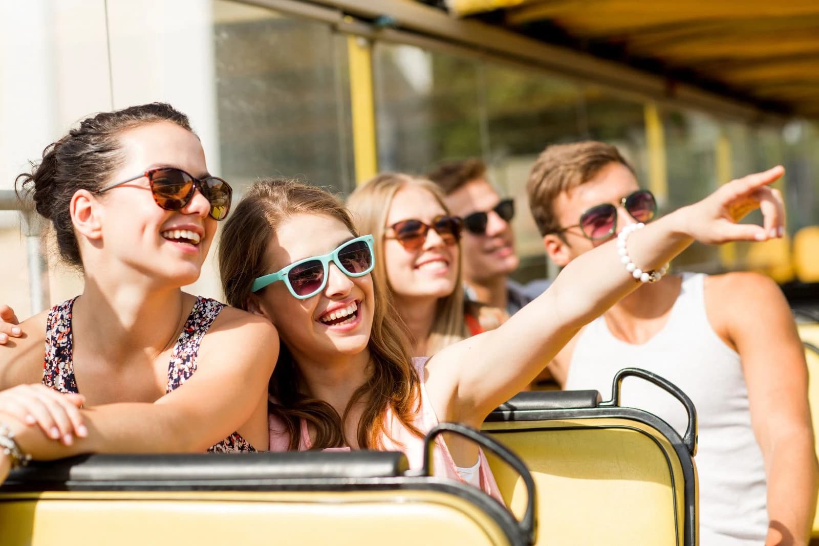 A group of travellers on a coach between destinations