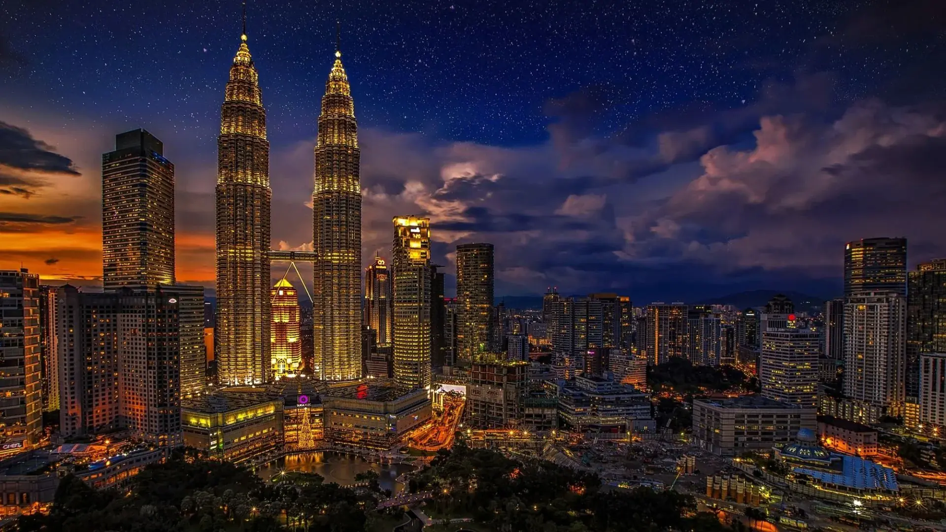 The Petronas Towers at night, Kuala Lumpur