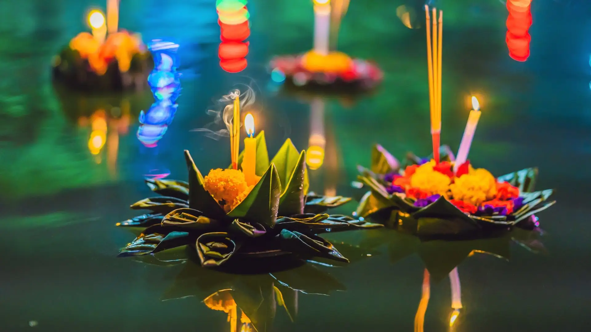 Loy Krathong Festival, People Buy Flowers and Candle to Light and Float on Water to Celebrate the Loy Krathong Festival in Thailand