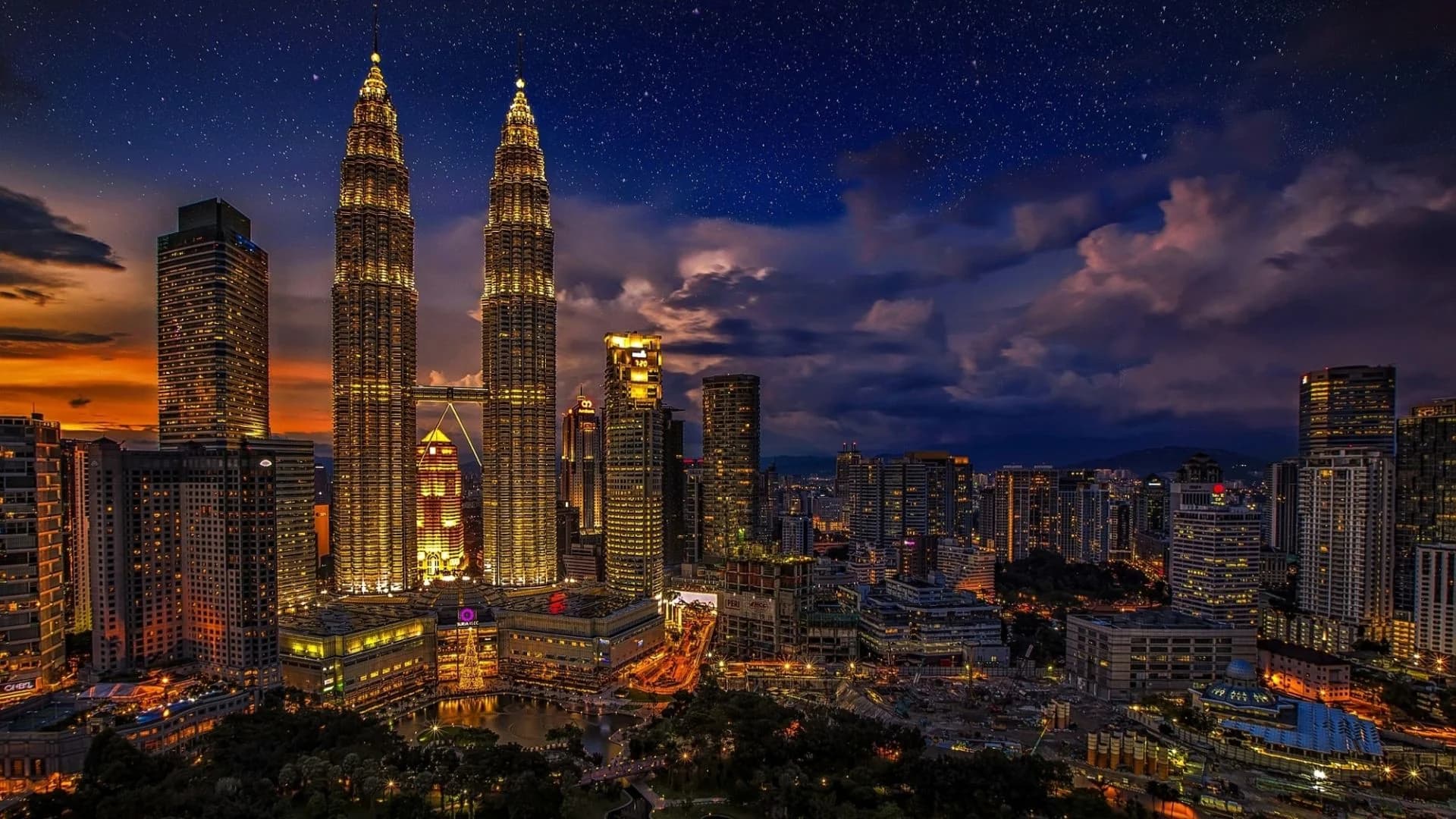 The Petronas Towers at night, Kuala Lumpur