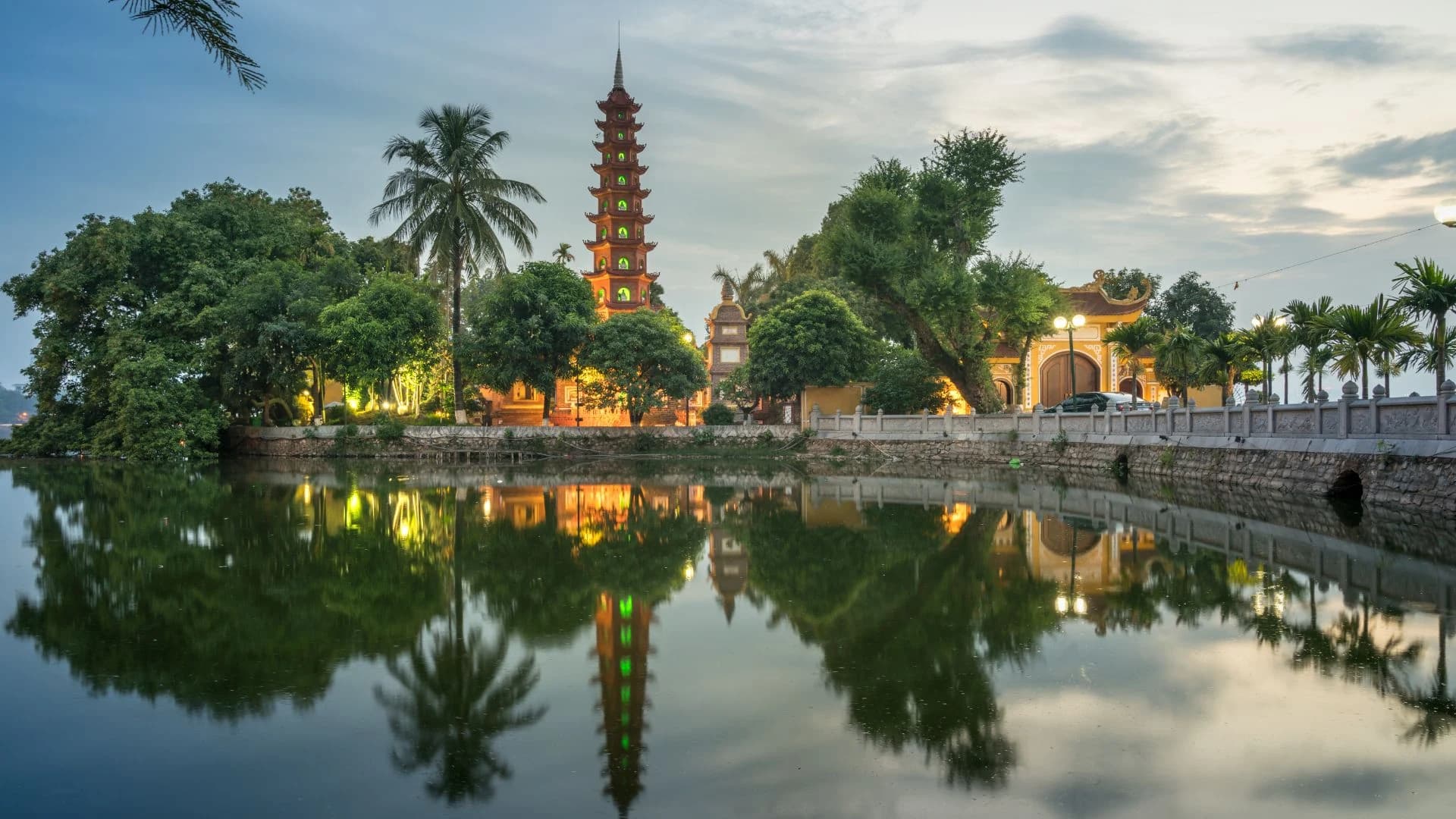 Tran Quoc Pagoda during sunset in Hanoi, Vietnam