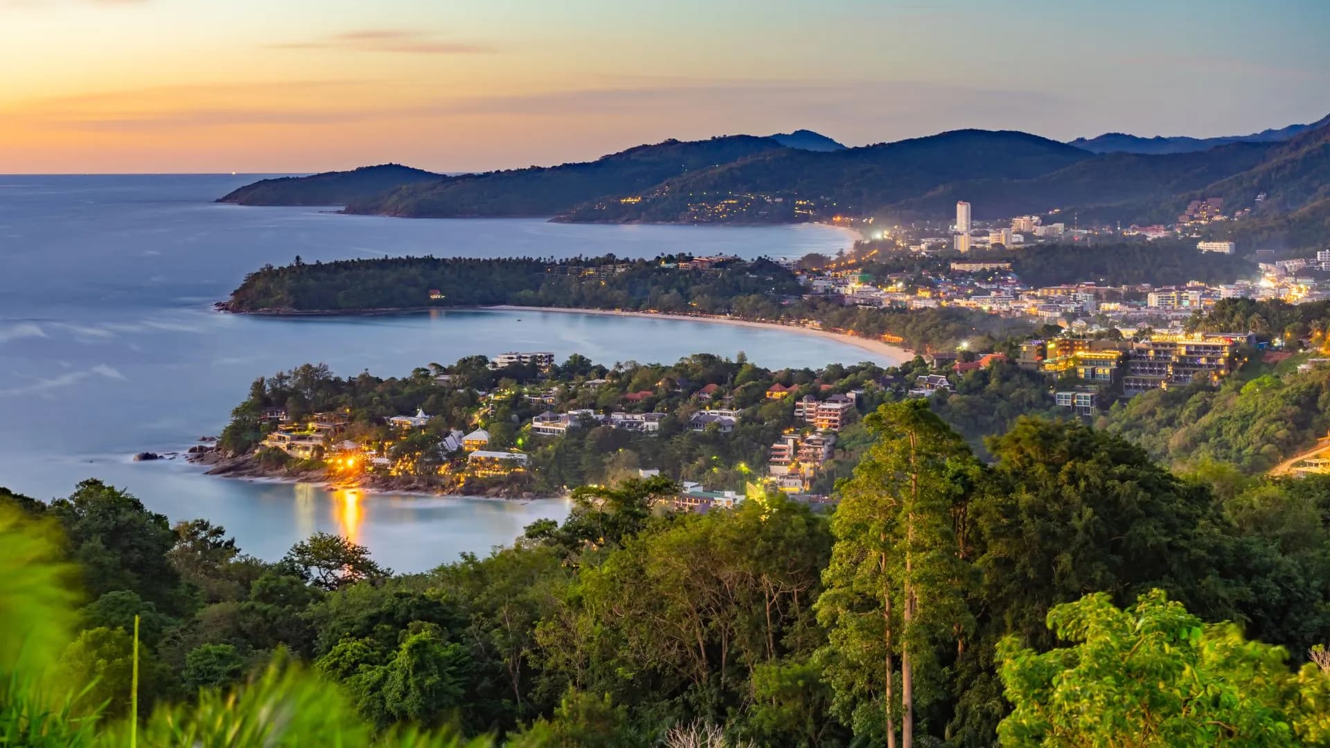 The Kata and Karon beach viewpoint, Phuket, at dusk